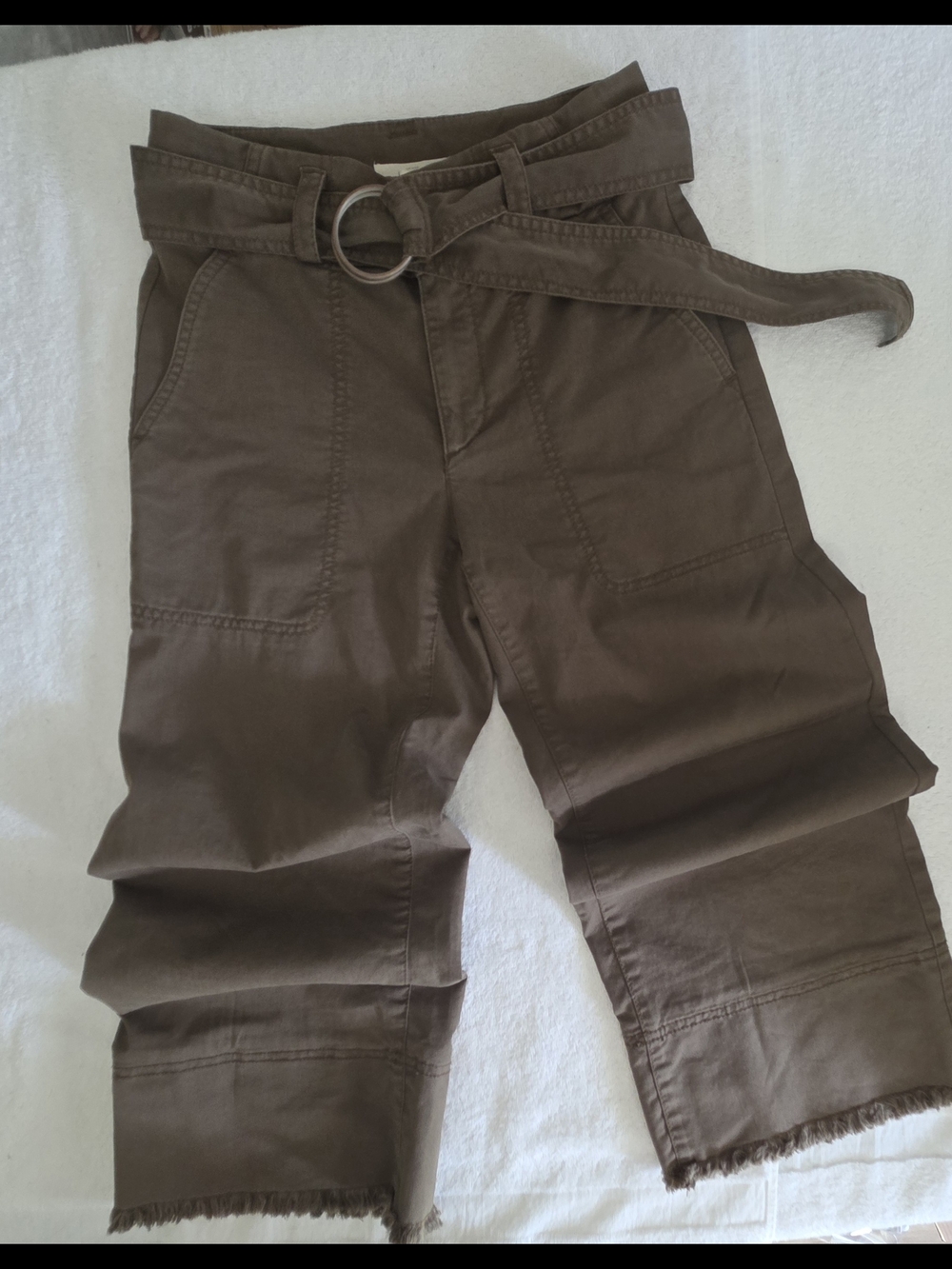 LOFT Olive Green Cropped Utility Cargo Pants Belted Frayed Hem